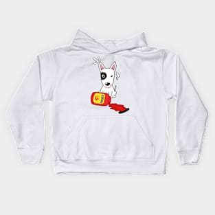 Funny Bull Terrier Spilled Hot Sauce Kids Hoodie